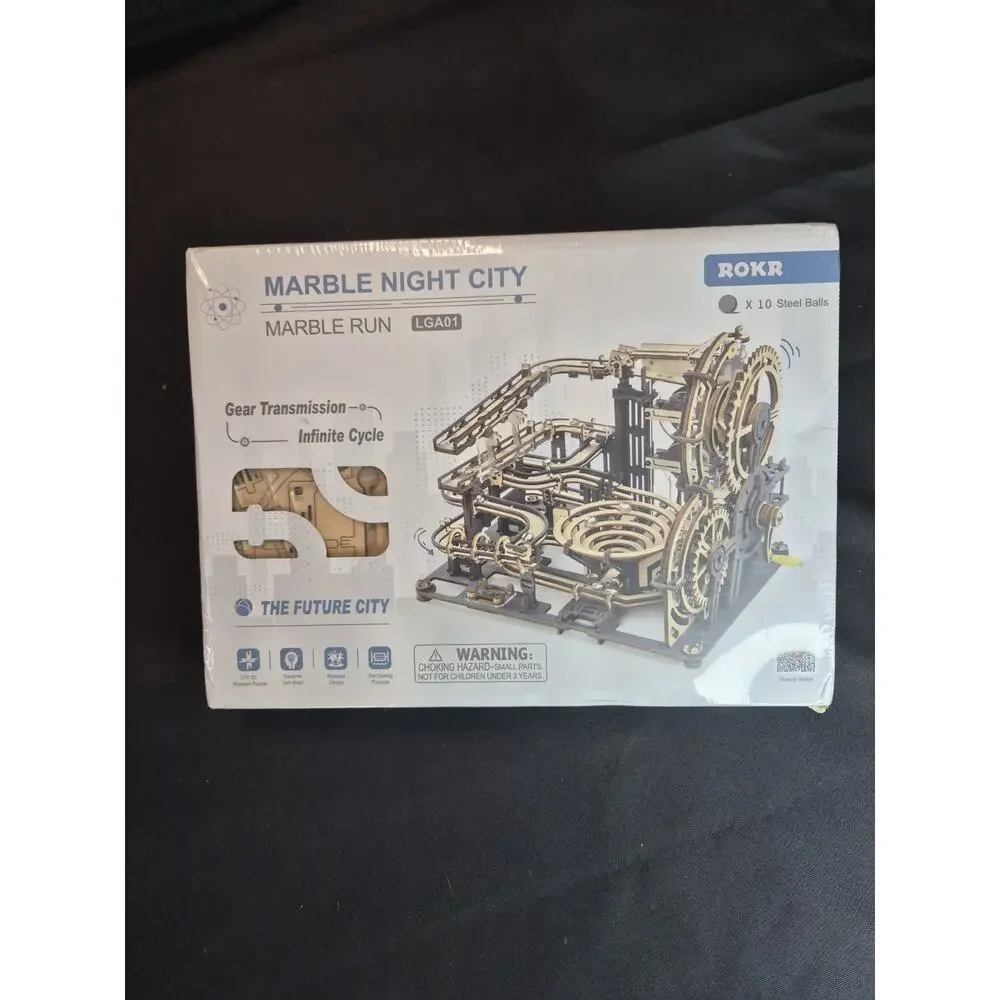 ROKR 3D-Marble Night City Marble Run LGA01 Gears/Steel Balls Wood Puzzle Sealed
